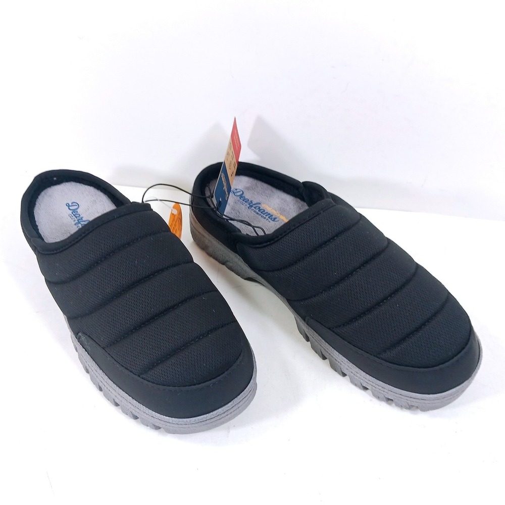 Dearfoams Mens EnergyWalk Quilted Slippers Black Water Repellent Clogs Small 7-8